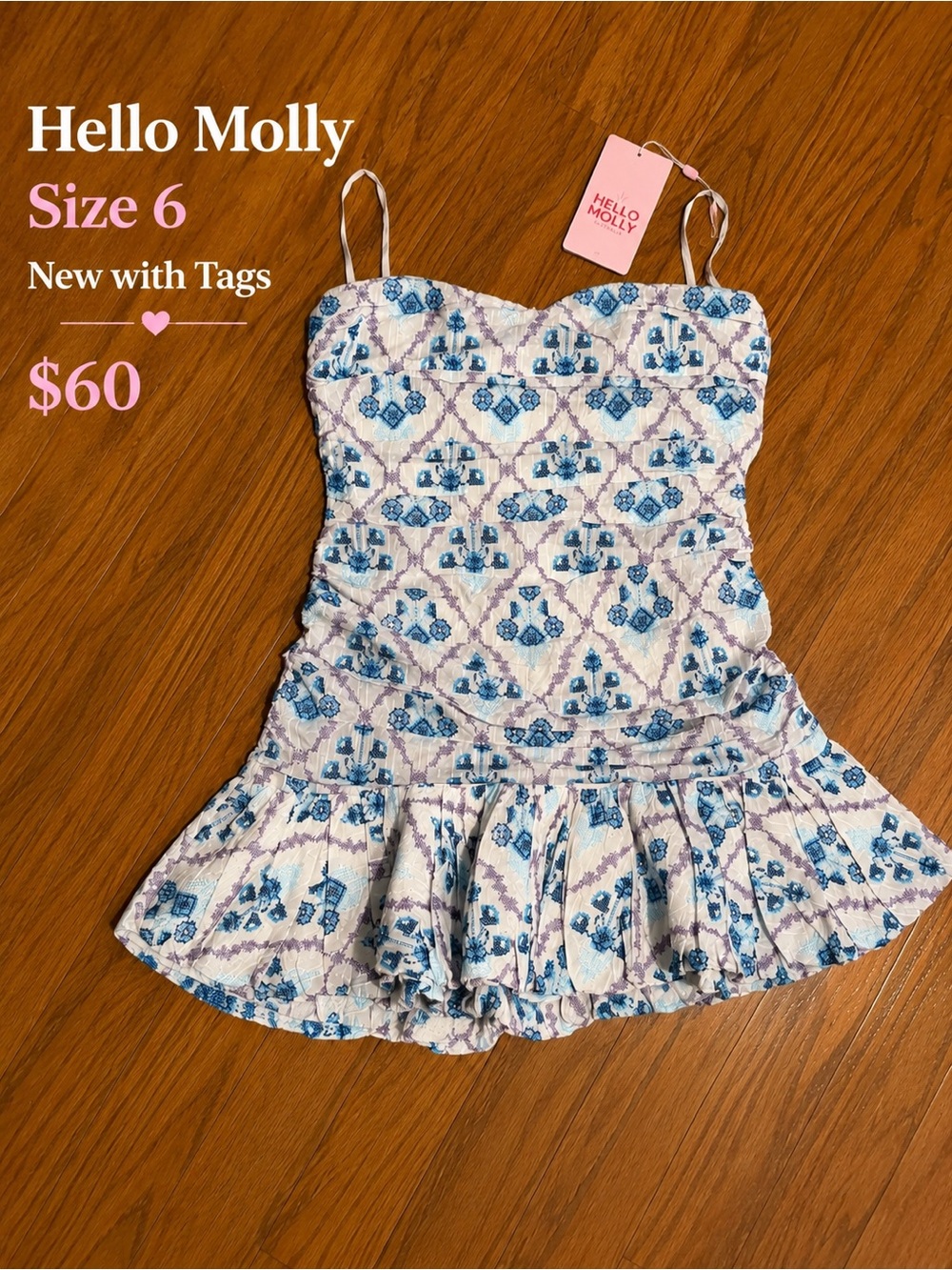 Hello Molly Kids White & Blue Patterned Smocked Dress